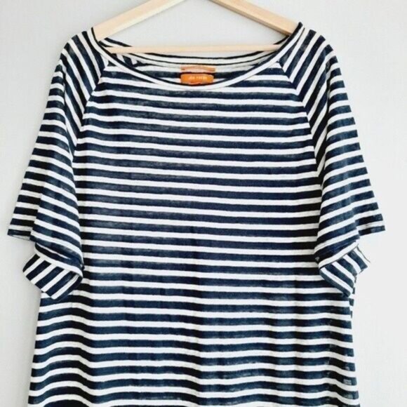JOE FRESH | 100% Linen Stripped Tee Dress Mini Semisheer Sz L - Picture 3 of 9